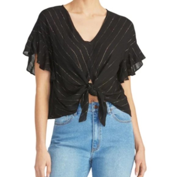 Rachel Roy metallic tie front top